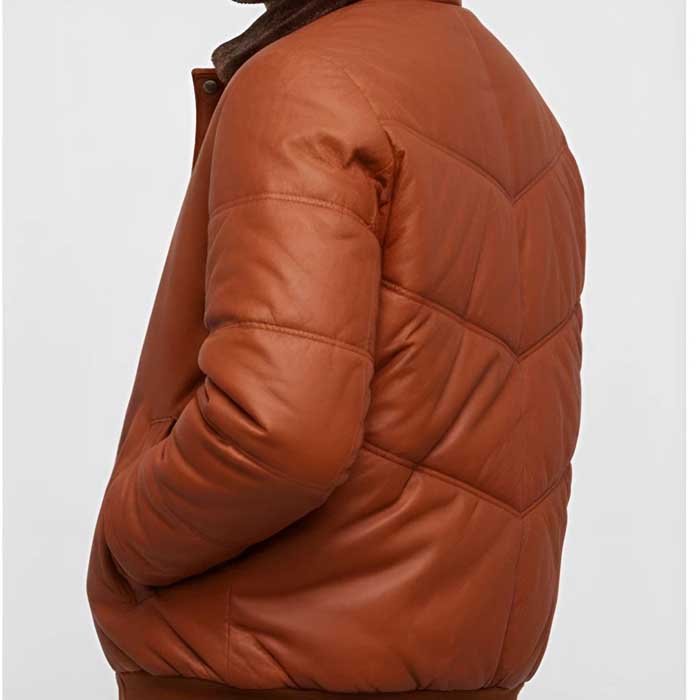 Men’s handcrafted leather puffer coat with fur collar
