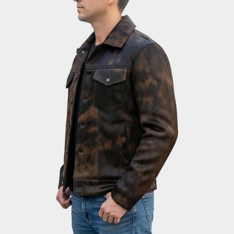 Men's Hair On Cowhide Leather Jacket Western Cowboy Style