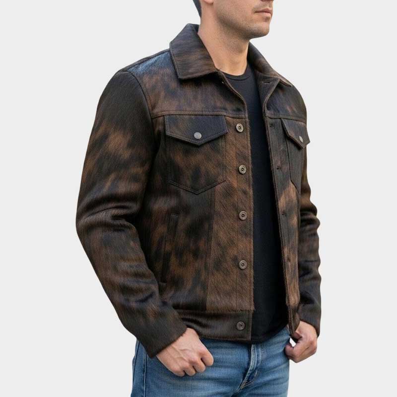 Men's Hair On Cowhide Leather Jacket Western Cowboy Style