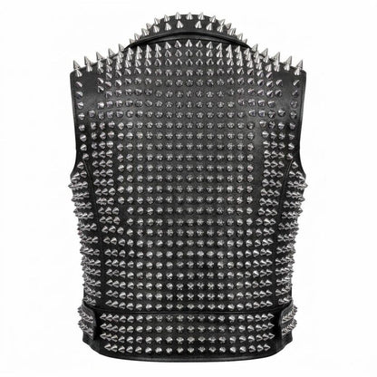 Back view of heavy studded leather vest with detailed stud pattern