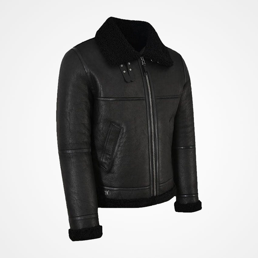 Men’s Jet Black Shearling Leather Jacket