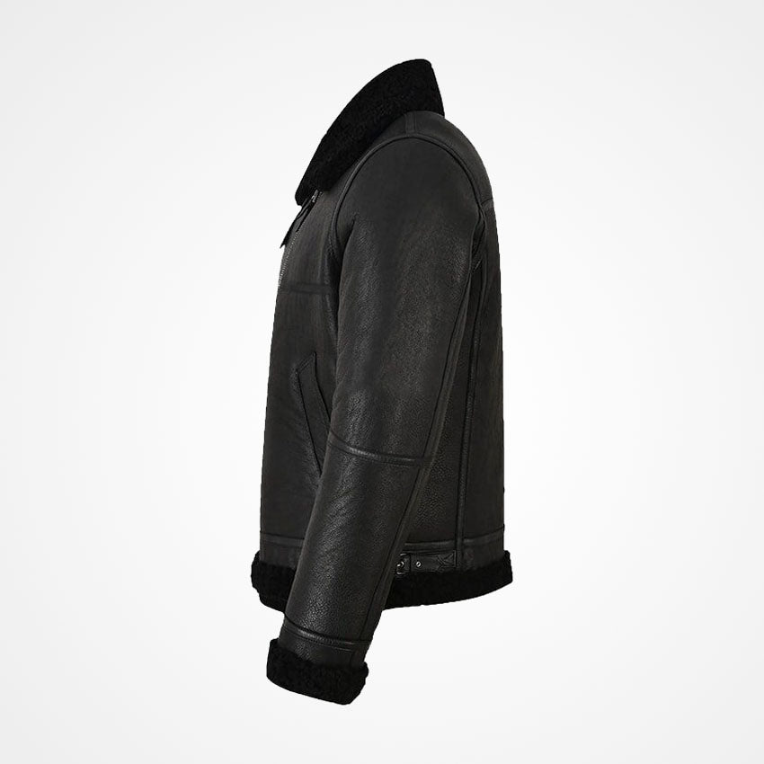 Men’s Jet Black Shearling Leather Jacket