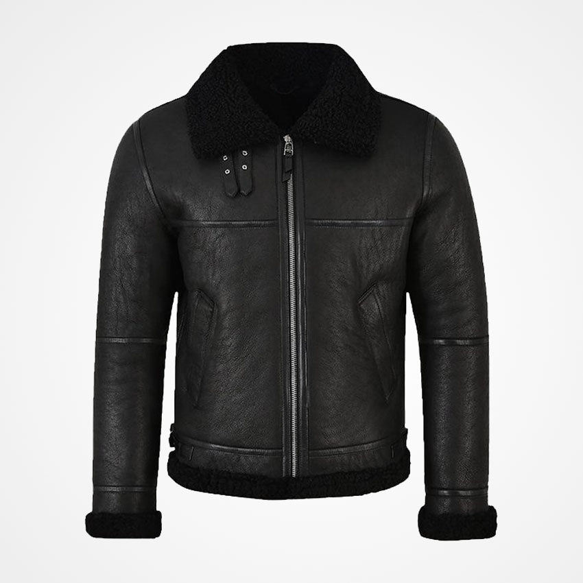 Men’s Jet Black Shearling Leather Jacket