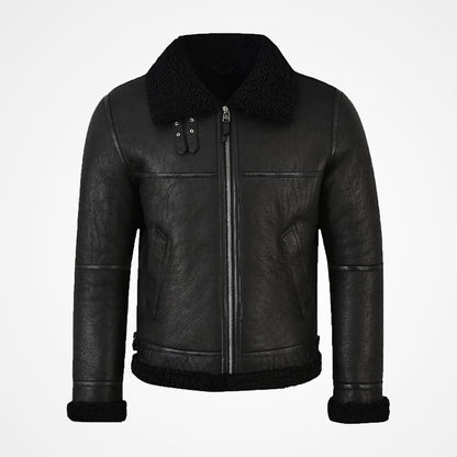 Men’s Jet Black Shearling Leather Jacket