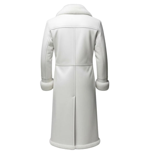 Back view of long white leather trench coat for men