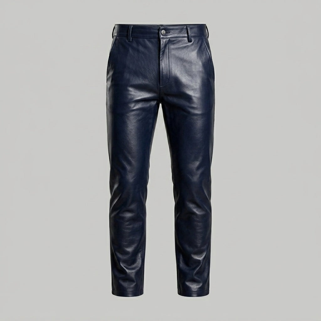 Genuine sheepskin navy leather trousers men
