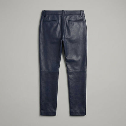 Men’s navy blue slim fit leather pants
