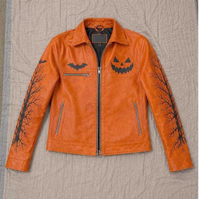 Men's pumpkin Halloween statement biker outerwear