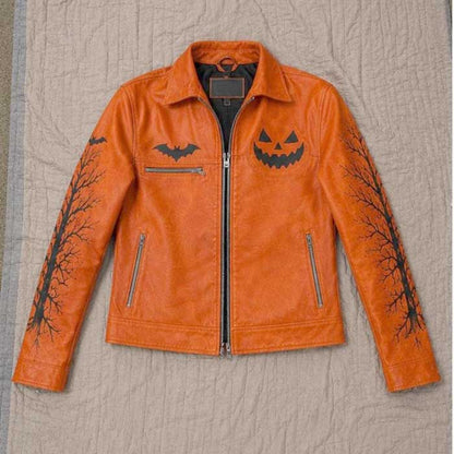 Men's pumpkin Halloween statement biker outerwear