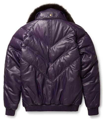 Men's purple sheepskin V-bomber jacket for winter and cold weather