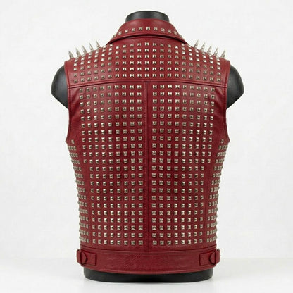 Back view of men red gothic motorcycle waistcoat