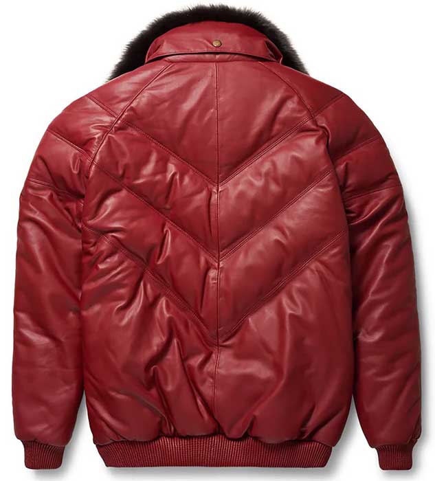 Genuine red leather bomber jacket with ribbed cuffs and hem