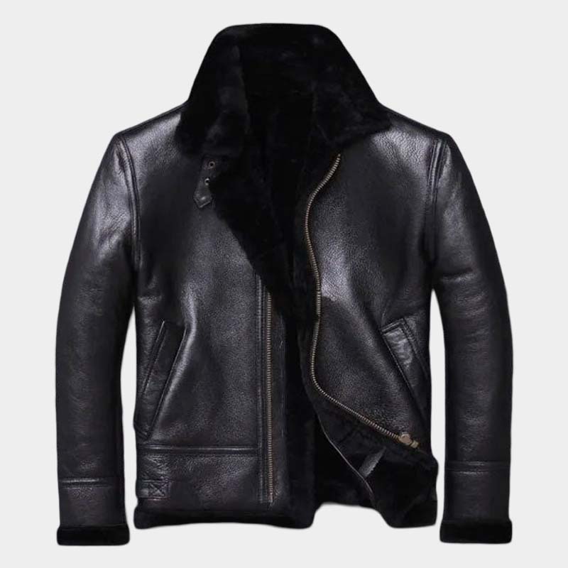 Men's Sheepskin Winter Black Fur Coat Jacket - Shearling Wool