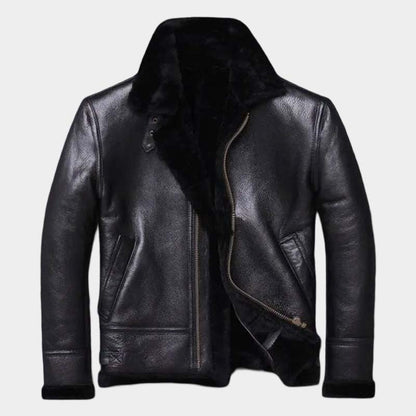 Men's Sheepskin Winter Black Fur Coat Jacket - Shearling Wool