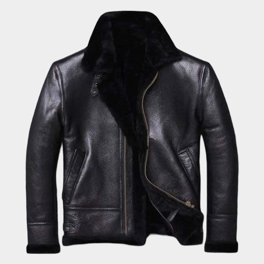 Men's Sheepskin Winter Black Fur Coat Jacket - Shearling Wool