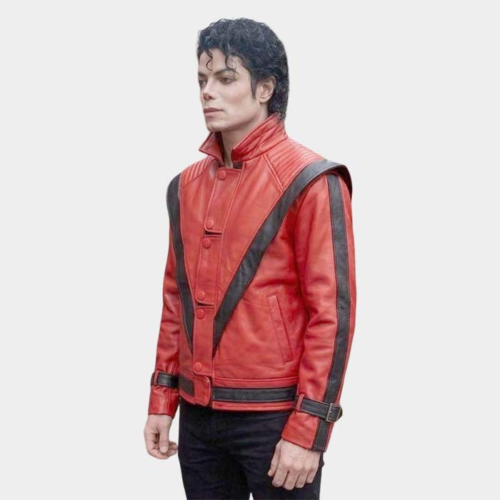 Red black V-stripe Thriller cosplay jacket with stand collar