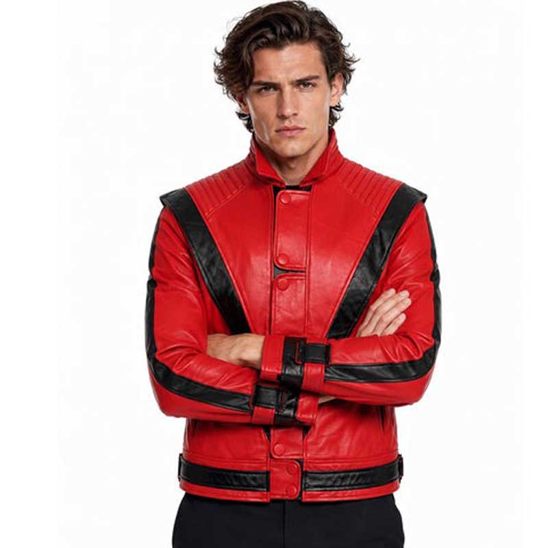 Michael Jackson red leather jacket with channel-stitched shoulders
