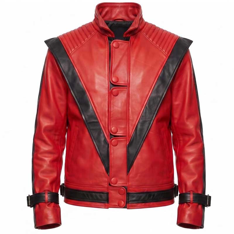 Michael Jackson Thriller red and black leather jacket front view