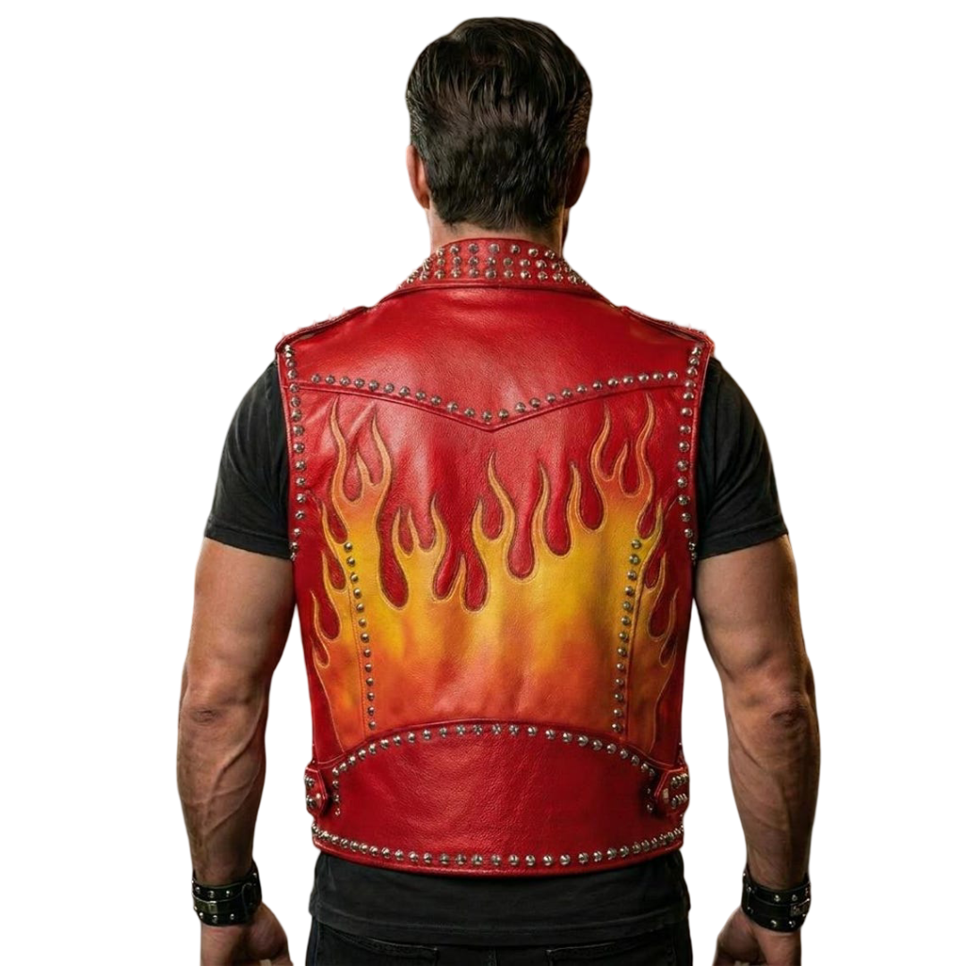 Black punk rock studded leather vest with bold metal studs