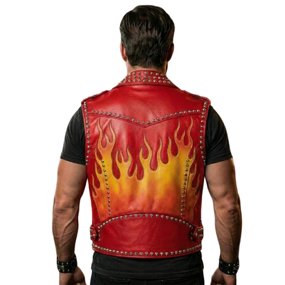 Black punk rock studded leather vest with bold metal studs