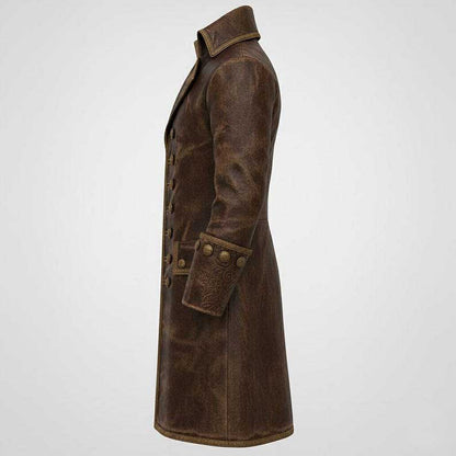 Long Brown Pirate Leather Trench Coat
