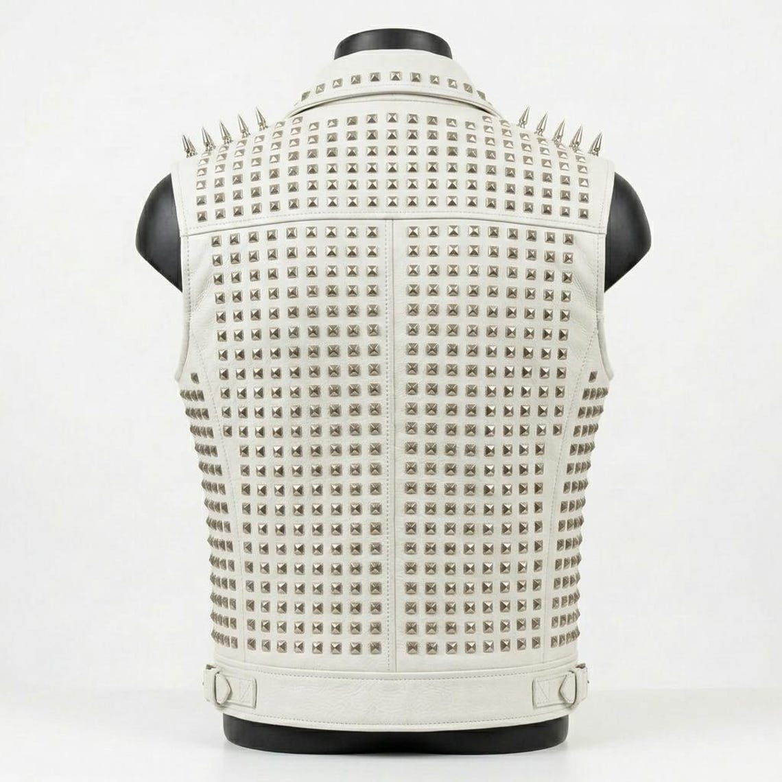 Back view of premium men white leather waistcoat
