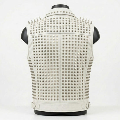 Back view of premium men white leather waistcoat