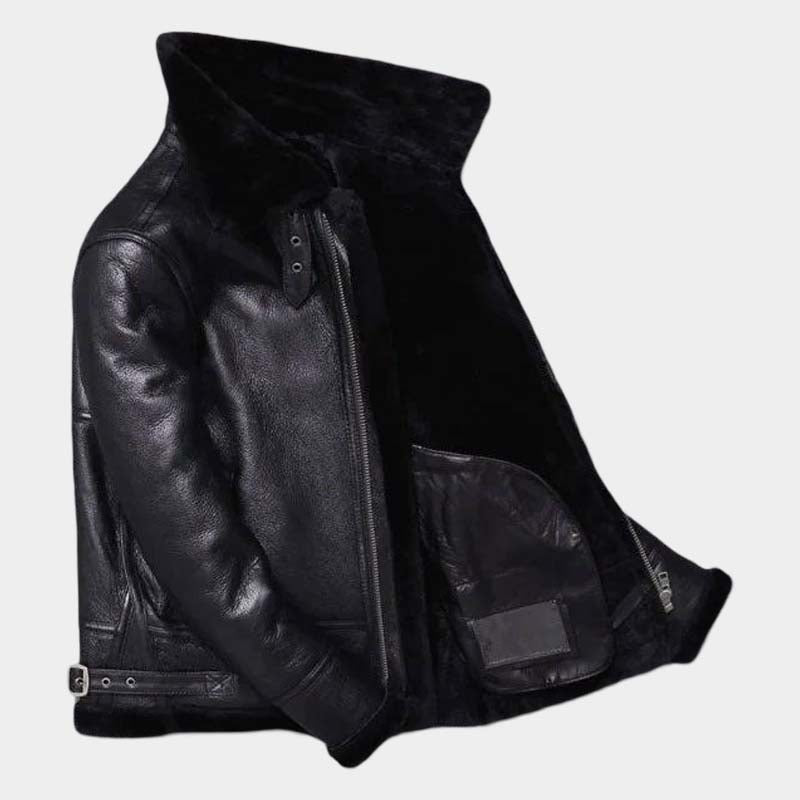 Men's Sheepskin Winter Black Fur Coat Jacket - Shearling Wool