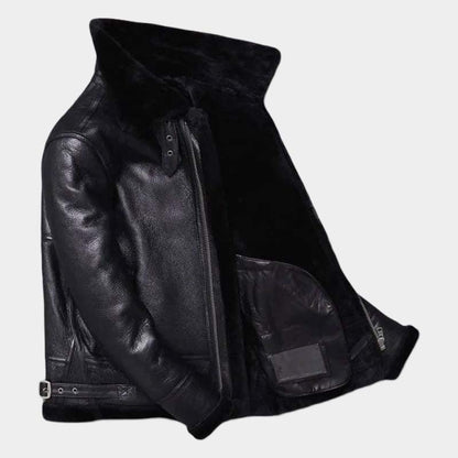 Men's Sheepskin Winter Black Fur Coat Jacket - Shearling Wool