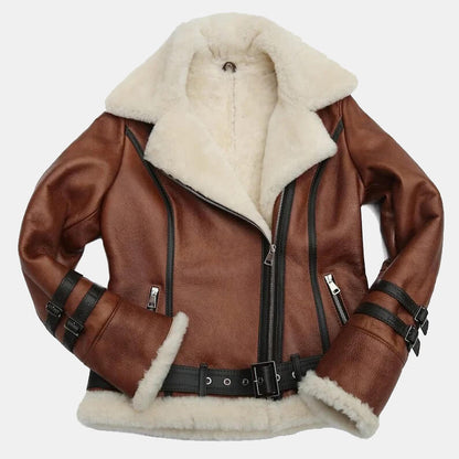 shearling-lined bomber jacket in brown