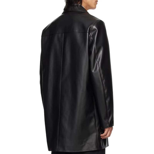 Back view of genuine sheepskin leather long coat for men