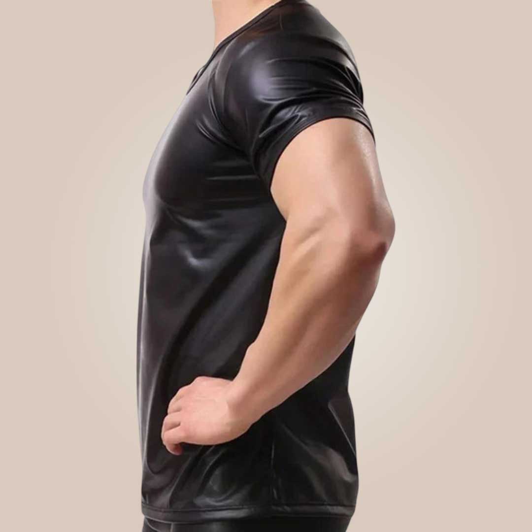 slim fit real leather t-shirt for men