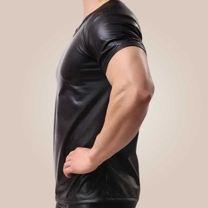 slim fit real leather t-shirt for men