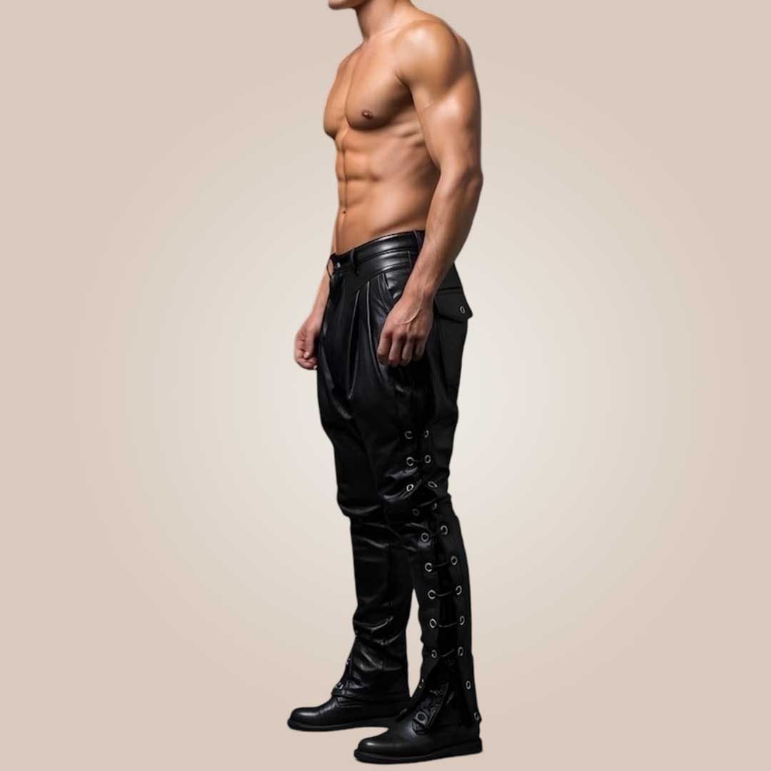 steampunk lace up leather pants detail