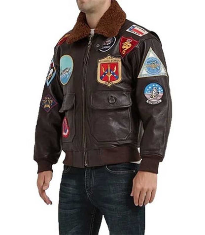 Tom Cruise Top Gun Leather Jacket showcasing its aviation-inspired celebrity style.