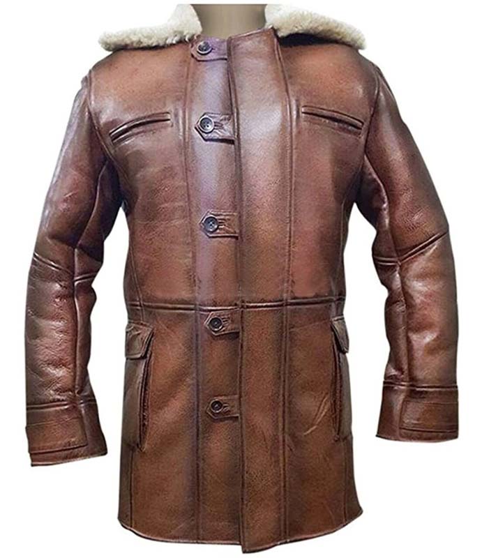 Bane-inspired men's real leather coat with inner fur lining