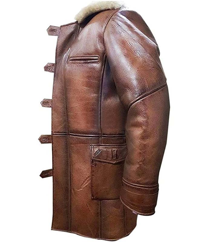 Dark Knight Bane coat with buttoned neck strap detail