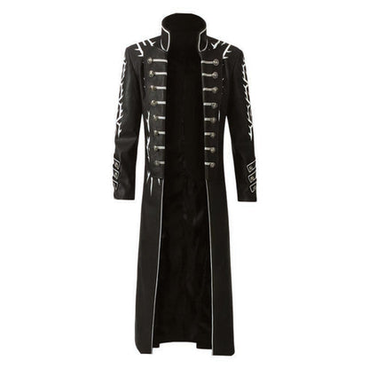 Front view of Vergil Devil May Cry 5 black leather trench coat