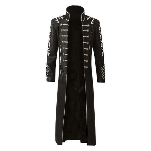 Front view of Vergil Devil May Cry 5 black leather trench coat