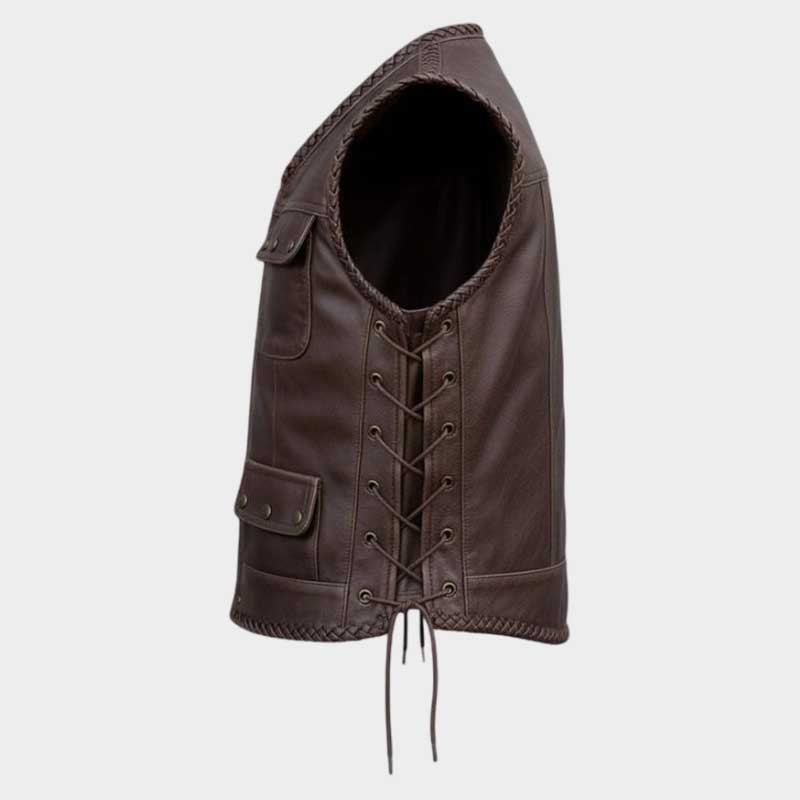 Vintage Brown Leather Biker Vest for Men Western Style