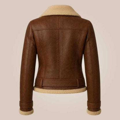 Vintage brown women shearling aviator jacket