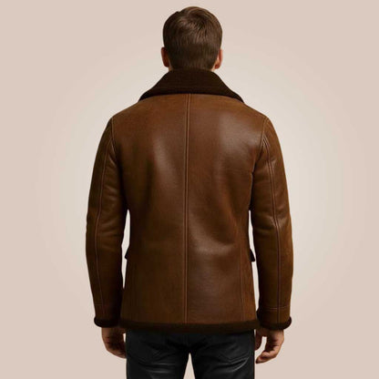 vintage brown sheepskin winter coat for men