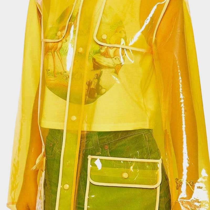 Women Yellow Transparent Mini Trench Coat
