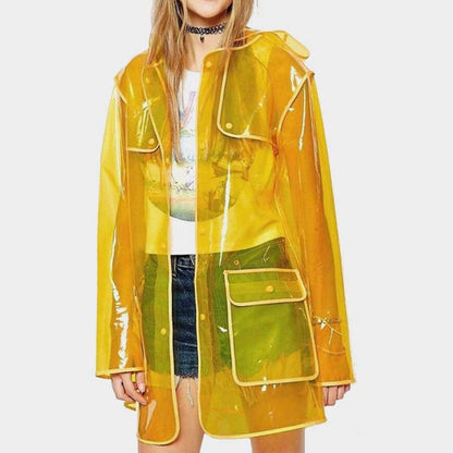 Women Yellow Transparent Mini Trench Coat