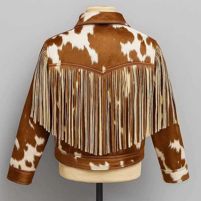 Women's brown genuine cowhide jacket with natural hair-on finish