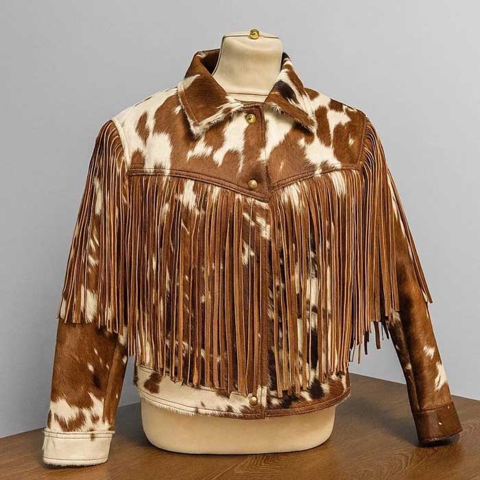 Women's handmade brown hair-on cowhide leather jacket