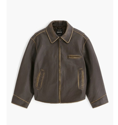 Women's vintage dark brown leather jacket
