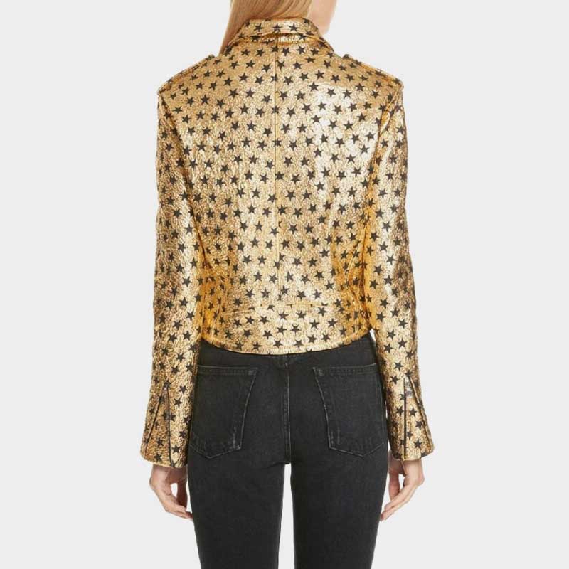 Women's Gold Metallic Leather Biker Jacket