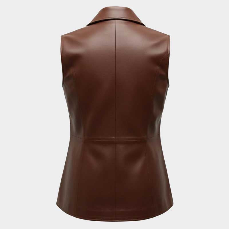 Women's Mahogany Sheepskin Leather Tailored Vest with Zipper