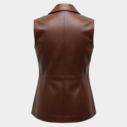 Women's Mahogany Sheepskin Leather Tailored Vest with Zipper